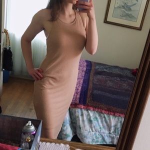 Camel color bodycon sweater knit dress